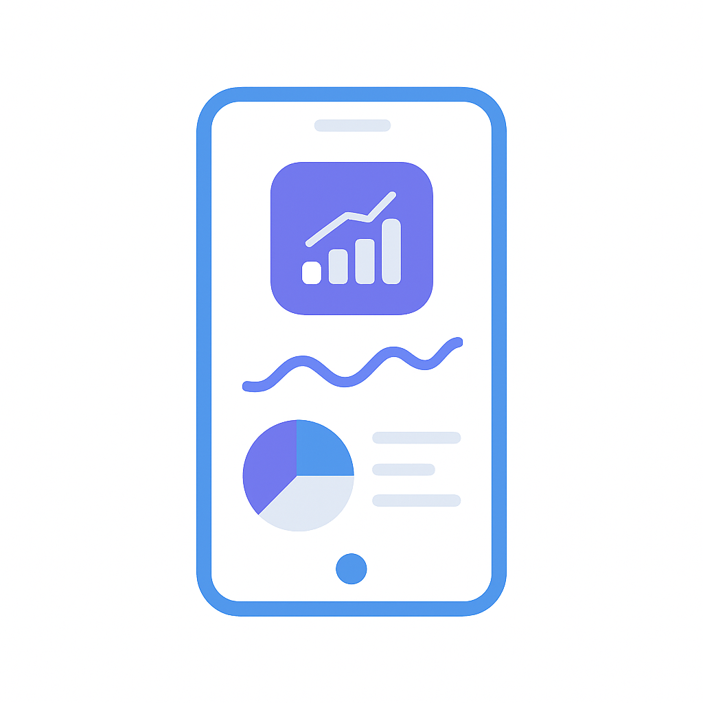 Dashboard interface showing a line graph trending upwards and smaller charts for revenue and forecast, representing a predictive sales dashboard.